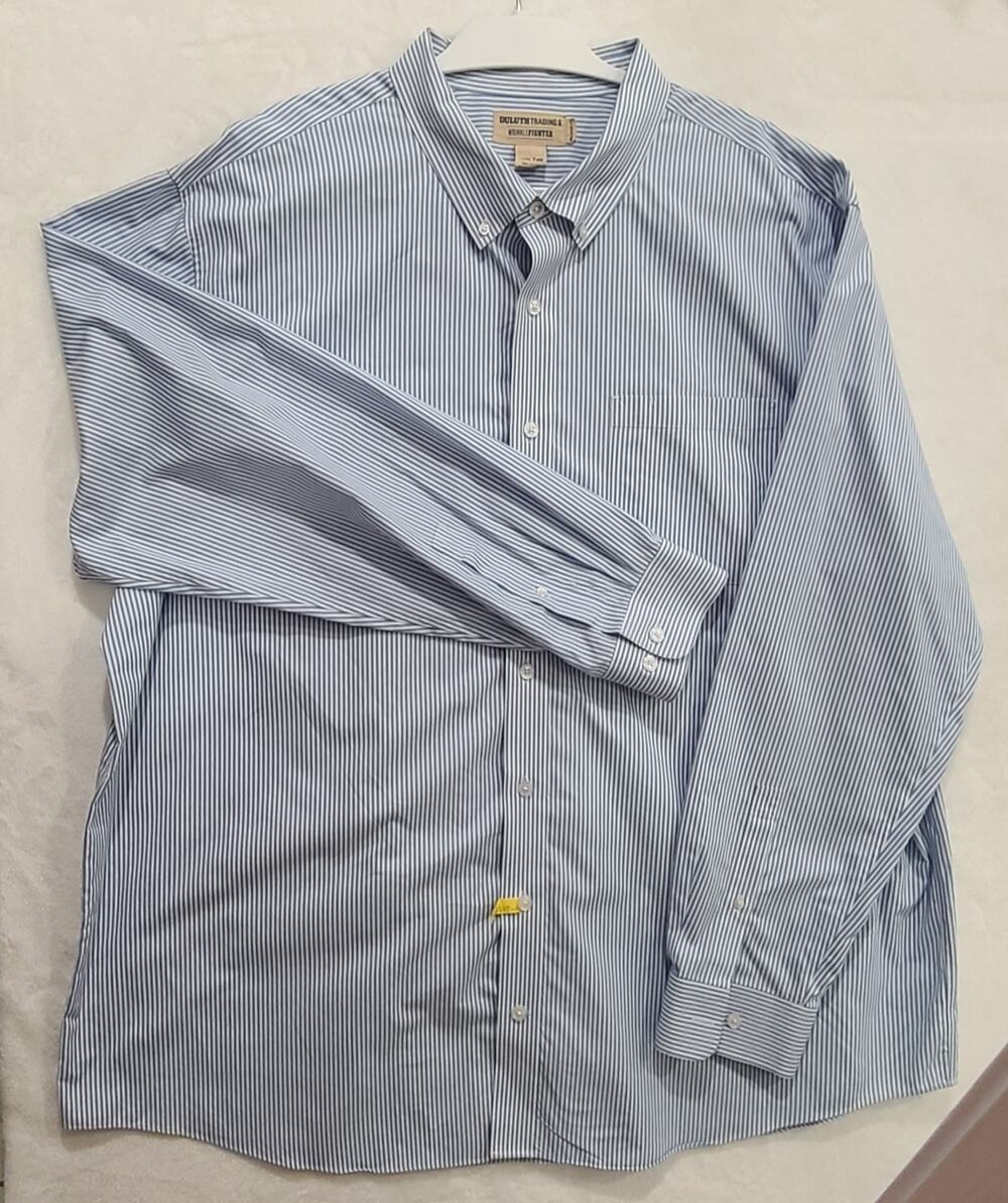 Duluth Trading Co Mens 3XL Tall Relaxed Fit Striped Button Down Shirt Blue 92105